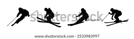 Skiing silhouette. Ski silhouette set.