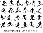 Skiing silhouette vectors. Skier silhouette vector illustrations.