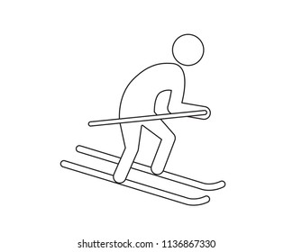 Skiing, Skier skiing downhill vector web icon isolated on white background, EPS 10,  top view