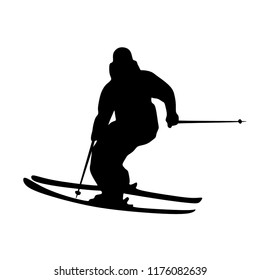 Skiing, Skier, Silhouette on White Background, Free Style