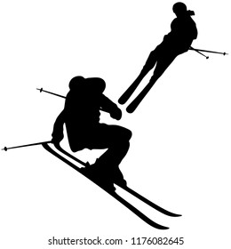 Skiing, Skier, Silhouette on White Background, Free Style