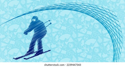 Skiing or Skis abstract lines with wave design. Creative sport concept. Art vector graphic for brochures, flyers, presentations, logo, print, website, poster, banner, templates, background, media.