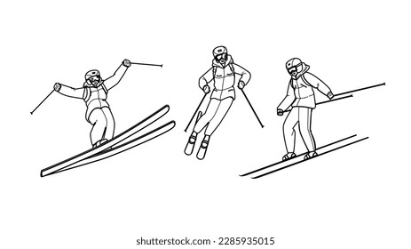 skiing snow winter vector. mountain sport, extreme travel, season cold, white ski, skier lifestyle skiing snow winter character. people Illustration