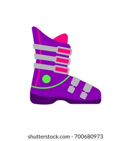 Skiing, snowboarding boot, winter sport gear, flat style vector illustration isolated on white background. Flat vector skiing, snowboarding boots, colorful illustration