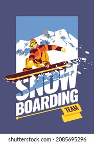 skiing or snowboarding freestyle winter jump illustration. vector snowboard sports poster. professional skiing club or team design