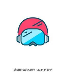 Skiing and snowboarding goggles and helmet. Extreme snow sport protective gear. Pixel perfect, editable stroke colorful icon