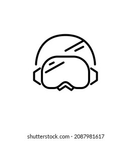 Skiing and snowboarding goggles and helmet. Extreme snow sport protective gear. Pixel perfect, editable stroke icon