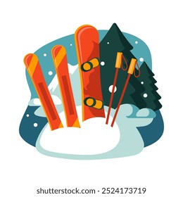 Skiing and Snowboarding: Popular Winter Sports in Flat Design in a vector illustration