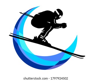 Logo deportivo de esquí en calidad vectorial.