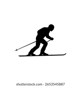 Skiing sport silhouette icon vector flat design.