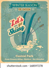 Skiing sports poster in retro style