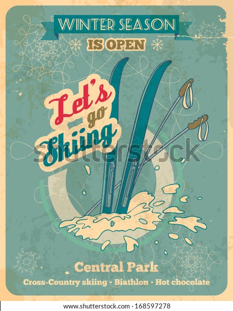 Skiing sports poster in\
retro style