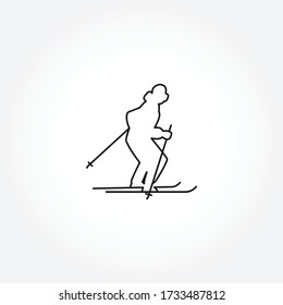Skiing sportsman line icon. Skiing isolated line icon