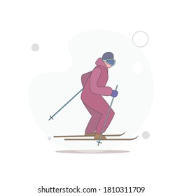 Skiing sportsman vector flat illustration on white