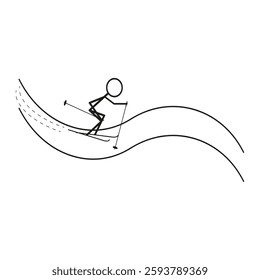 Skiing stick figure. Snow motion vector. Downhill sport icon. Winter activity illustration. EPS 10.