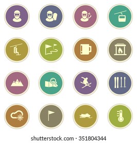 Skiing stickers label icon set