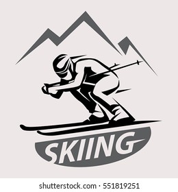 skiing stylized vector symbol, logo or emblem template