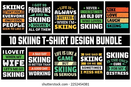 Skiing T Shirt Design Set Vector