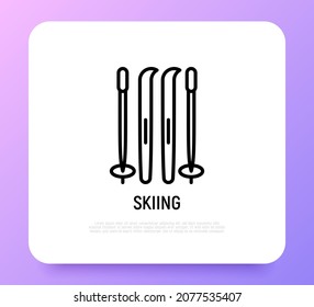 Skiing thin line icon. Modern vector illustration of winter sport equipment.