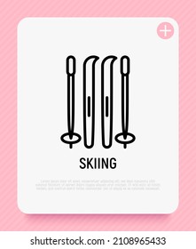 Skiing thin line icon. Modern vector illustration of winter sport equipment.