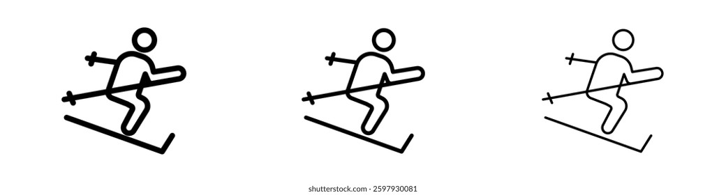 Skiing thin line vector icon set.