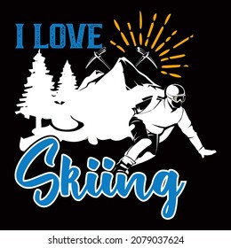 Skiing t-shirt Design vector illustration format that are perfect for t-shirt, coffee mug, poster, cards, pillow cover, sticker, Canvas design, and Musk design.