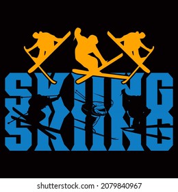 Skiing t-shirt Design vector illustration format that are perfect for t-shirt, coffee mug, poster, cards, pillow cover, sticker, Canvas design, and Musk design.
