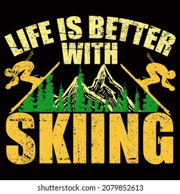 Skiing t-shirt Design vector illustration format that are perfect for t-shirt, coffee mug, poster, cards, pillow cover, sticker, Canvas design, and Musk design.