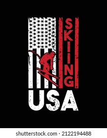 Skiing USA. American Flag Vector Skier T-shirt