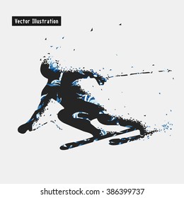 Skiing. Vector eps10 illustration. Particle divergent composition