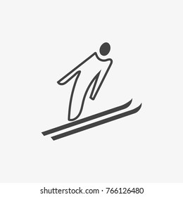 Skiing vector icon on grey background