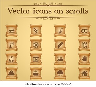 skiing vector icons on scrolls for your creative ideas