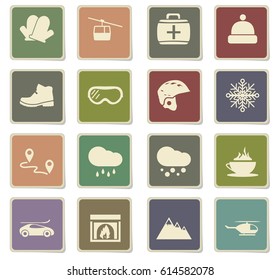 skiing vector icons for user interface design