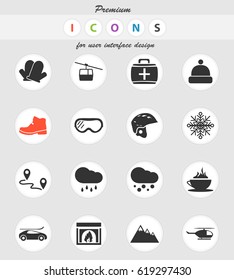 skiing vector icons for user interface design
