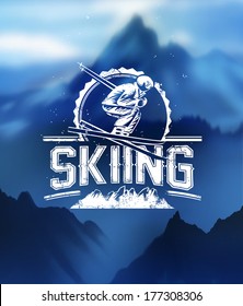 Skiing vector label