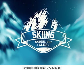 Skiing vector label 