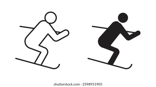 Skiing vector line icon illustration collection.