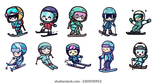 Esquí del conjunto de vectores de colección de diseño gráfico de clipart
