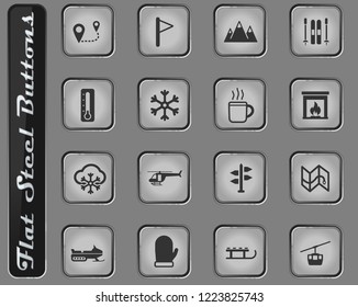 Skiing vector web icons on the flat steel buttons