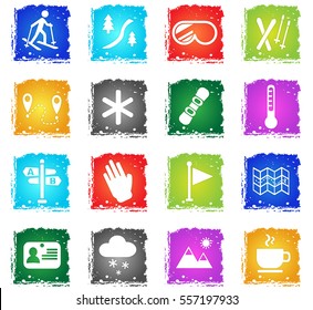 skiing web icons in grunge style for user interface design