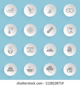 skiing web icons on light paper circles