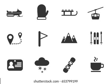 skiing web icons. set of simple symbols silhouettes