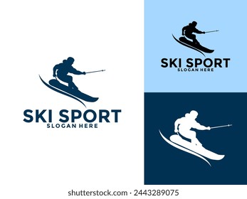 Skiing Winter Sport Logo Vector Symbol, Mountain Skiing Logo Design Template