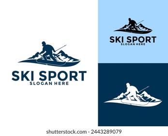 Skiing Winter Sport Logo Vector Symbol, Mountain Skiing Logo Design Template