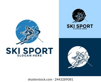 Skiing Winter Sport Logo Vector Symbol, Mountain Skiing Logo Design Template