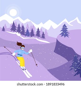 Skiing. Winter sports at holidays . Woman skiing in the mountains.