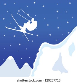skiing in winter vector illustration on  a color background