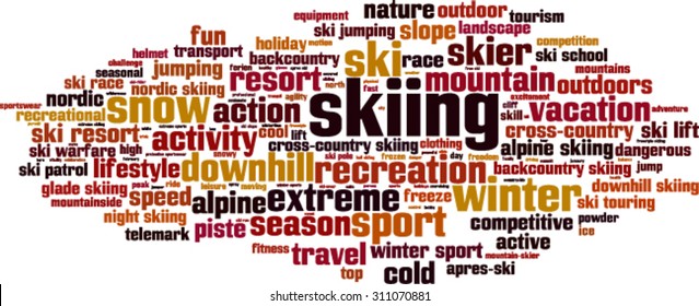 Skiing word cloud concept. Vector illustration