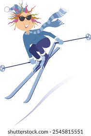 Skiing young woman. 
Winter sport. Young skier woman. Isolated on white background
