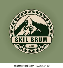 Skil brum, mountain symbol, abstract patch, with name, and height in meters, vector illustration